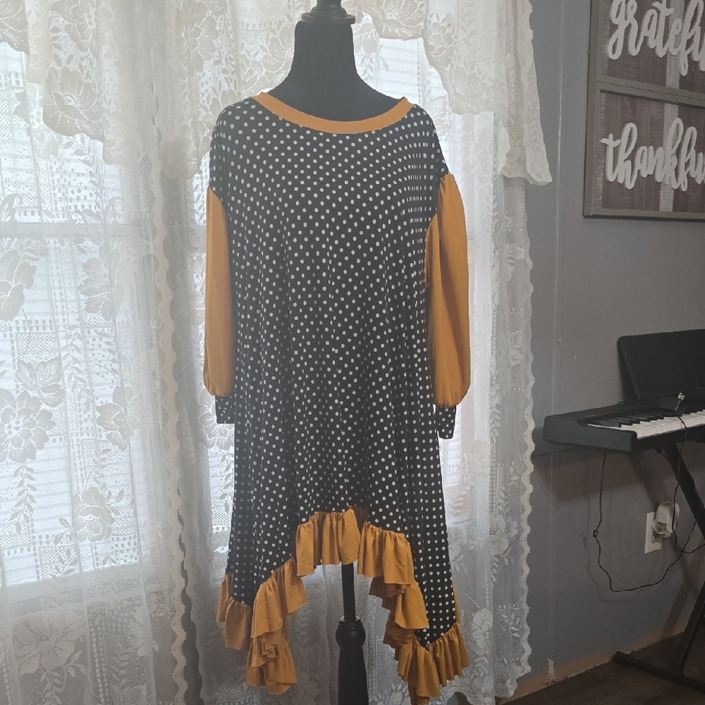 Polka Dot and Mustard Ruffle Shirt